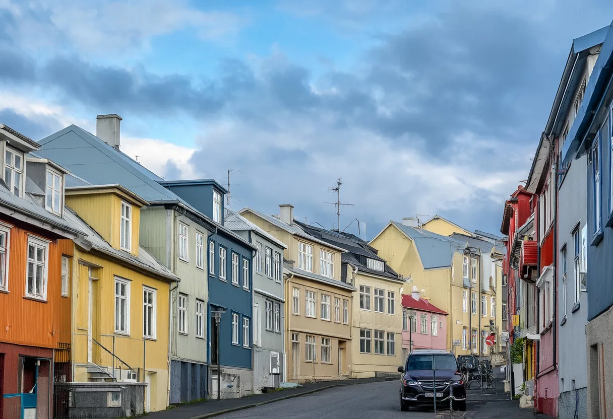 Reykjavik Colourful Street under a dramatic sky