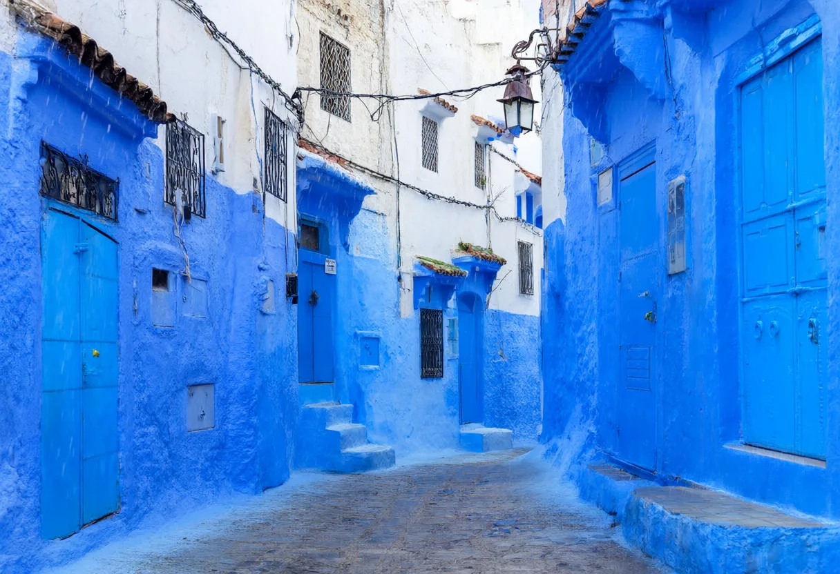 Chefchaouen Blue Street in the rain