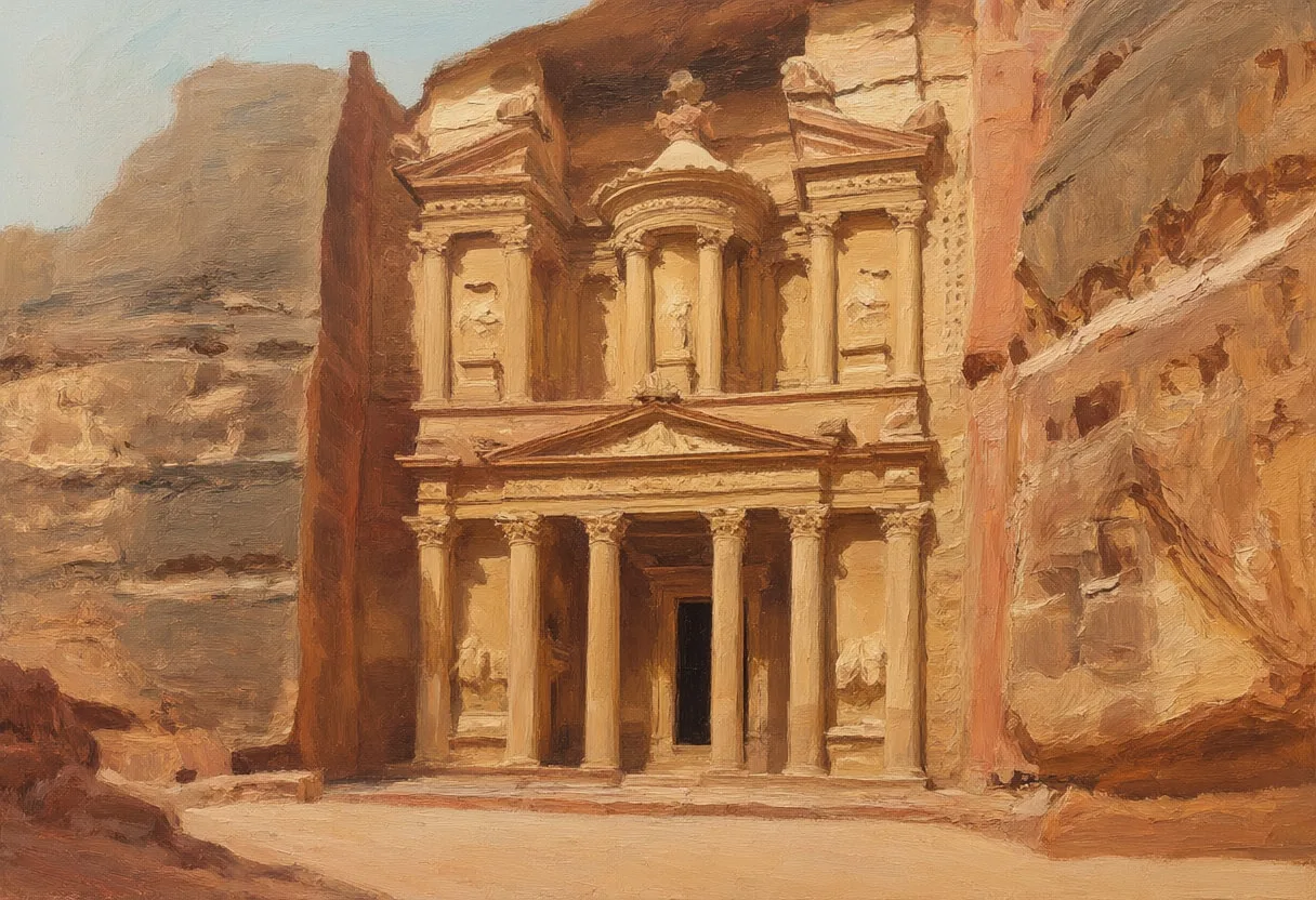 Petra Siq Entrance in soft mist Oil Painting