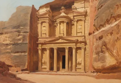 ทางเข้า Petra Siq ภาพวาดสีน้ำมันหมอกนุ่ม