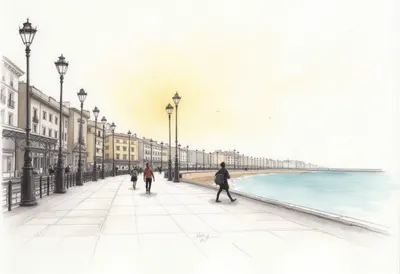 Nice Promenade ตอนพระอาทิตย์ขึ้น Pencil Sketch
