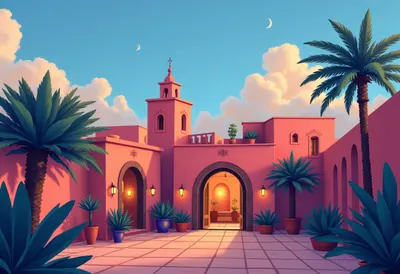Marrakech Riad at blue hour Digital Illustration
