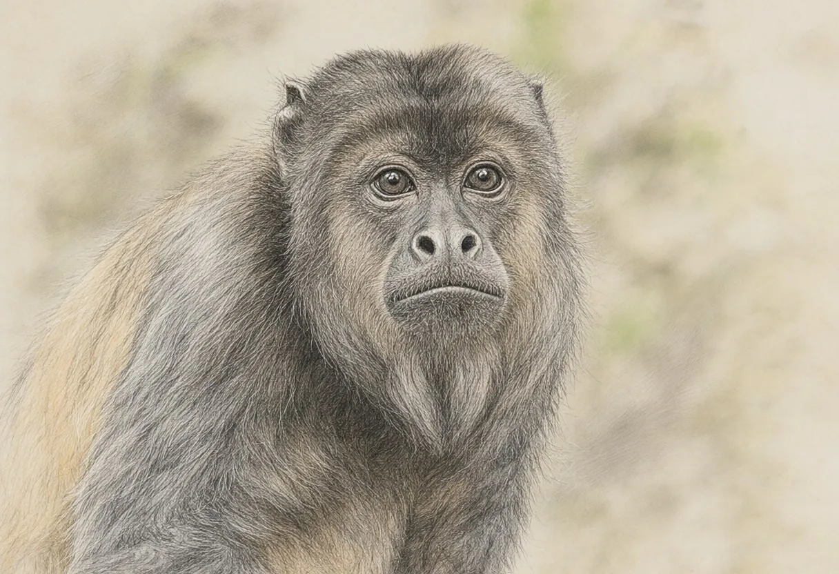 Howler Monkey against a soft blurred background Pencil Sketch