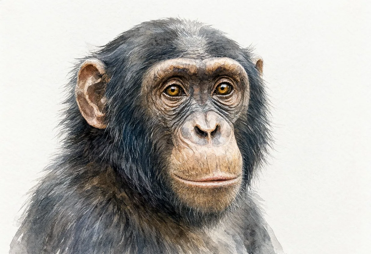 Chimp close-up portrait Watercolour