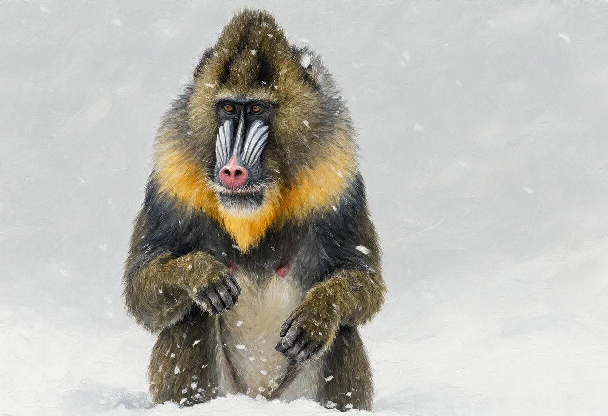 Mandrill in falling snow Oil Painting