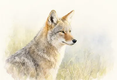 Coyote in soft morning light Watercolour