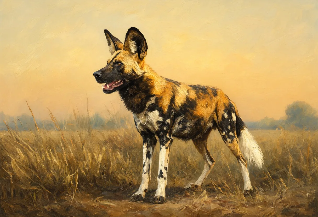 Wild Dog at golden hour Oil Painting