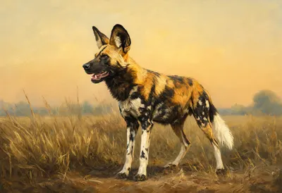 Wild Dog at golden hour Oil Painting
