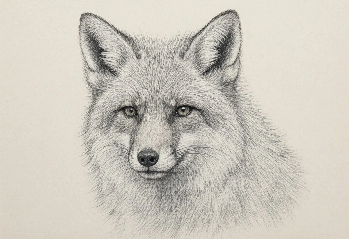 Fox close-up portrait Pencil Sketch