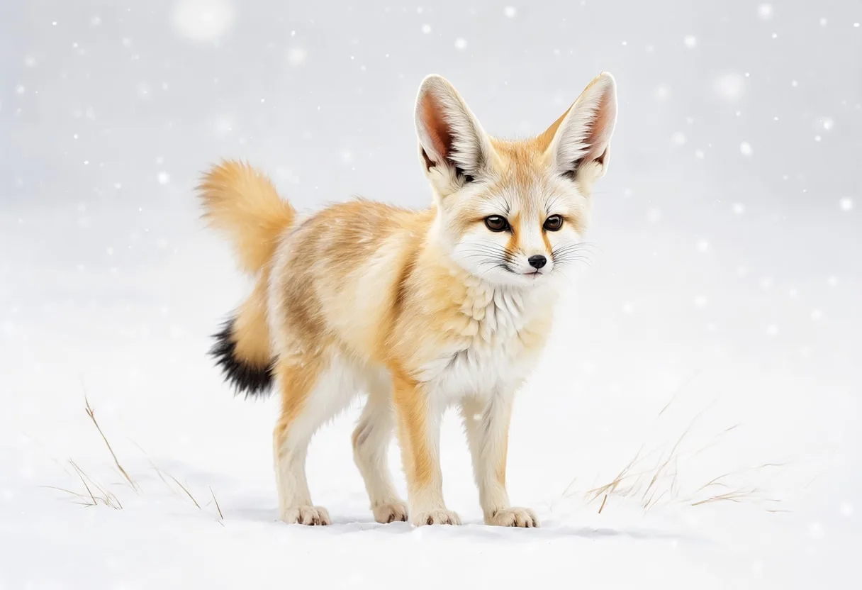 Fennec Fox in falling snow Digital Illustration
