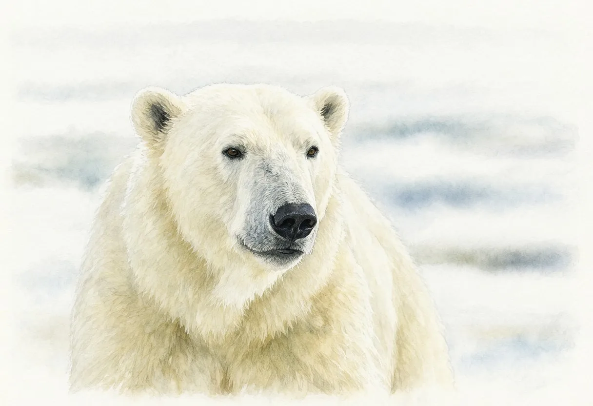 Polar Bear against a soft blurred background Watercolour