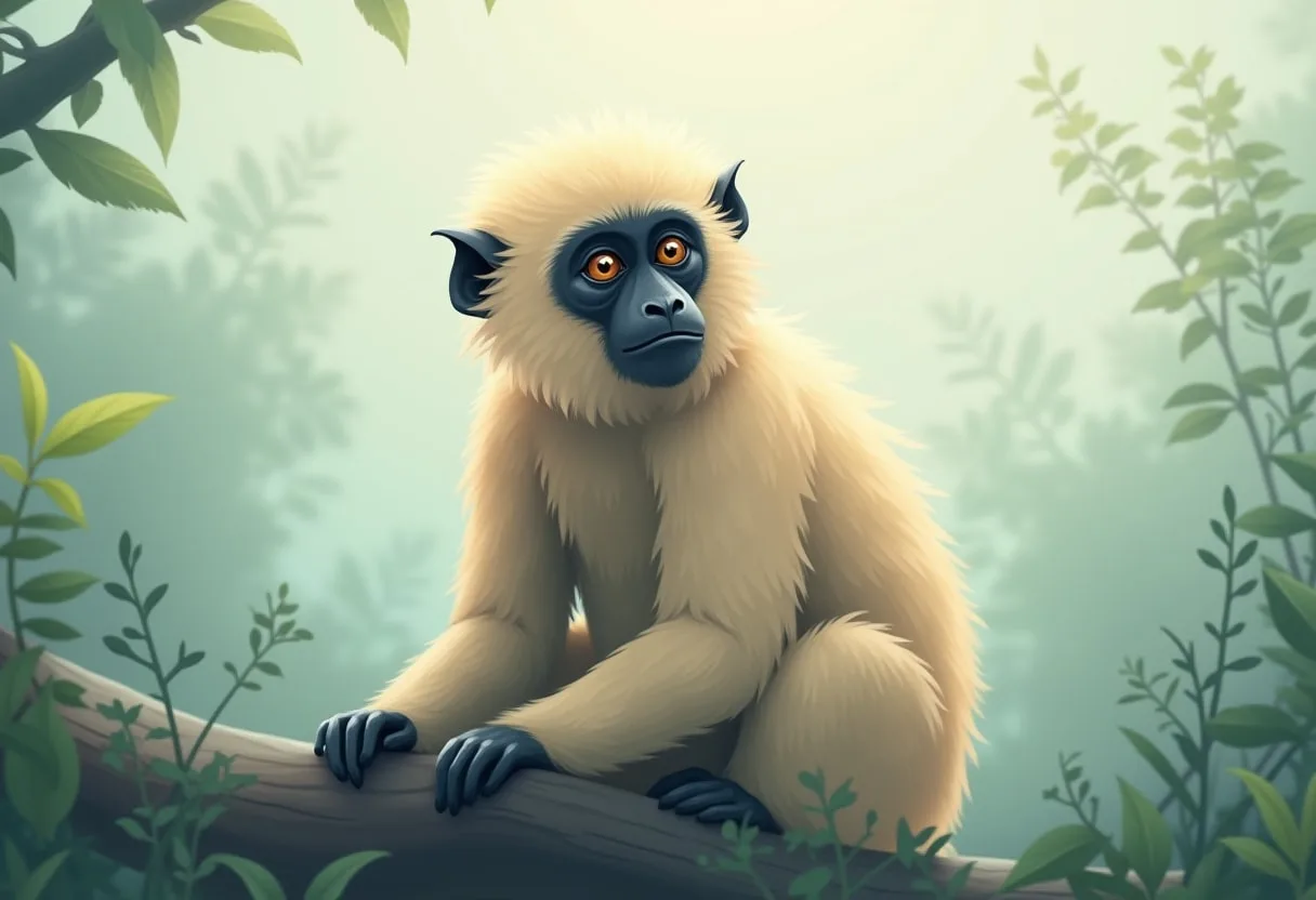 Gibbon in gentle mist Digital Illustration