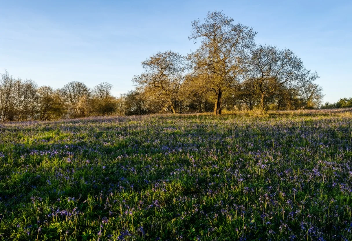 Spring Woodland With Bluebells at golden hour