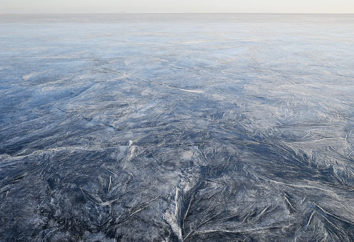 Frost Patterns On Lake Ice in warm summer light