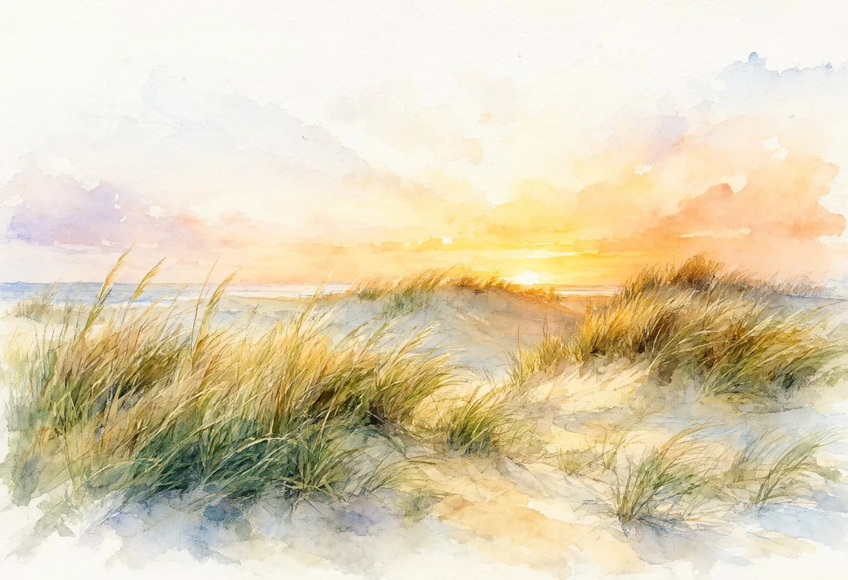 Dune Grass At Sunset Watercolour