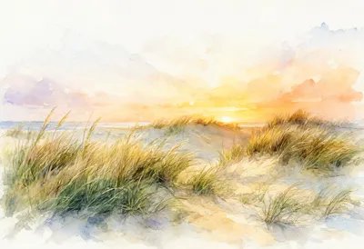 Dune Grass At Sunset Watercolour