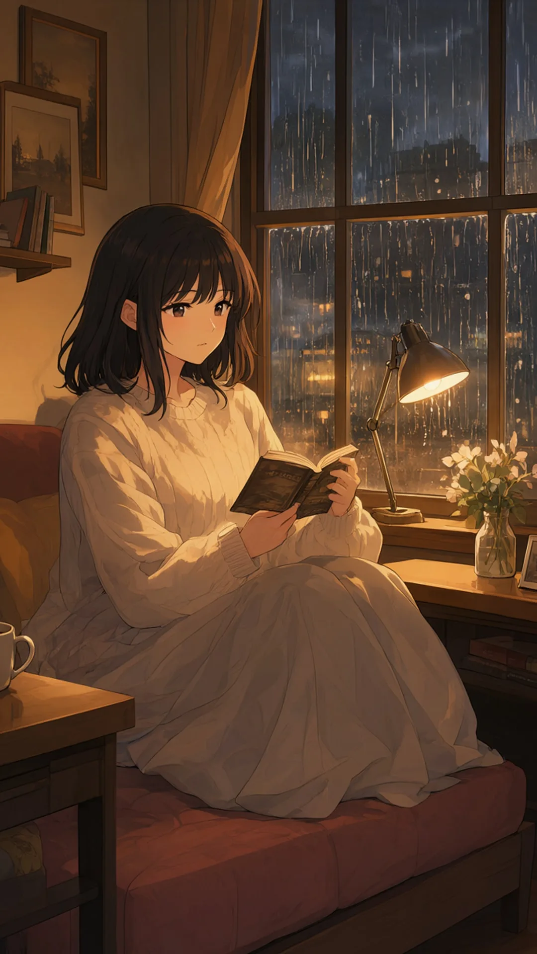 Cozy Room With Rain Streaking Down The Window