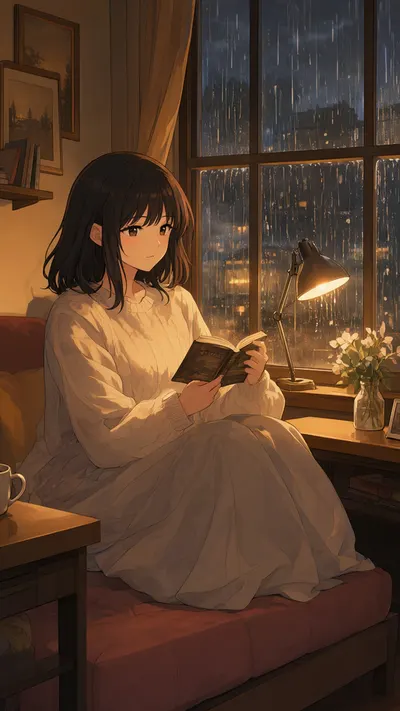 Cozy Room With Rain Streaking Down The Window