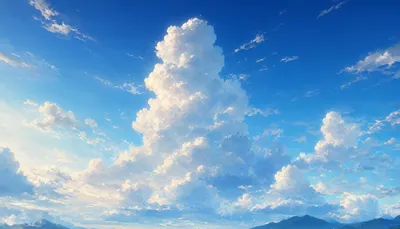 Anime Summer Sky With Towering Clouds