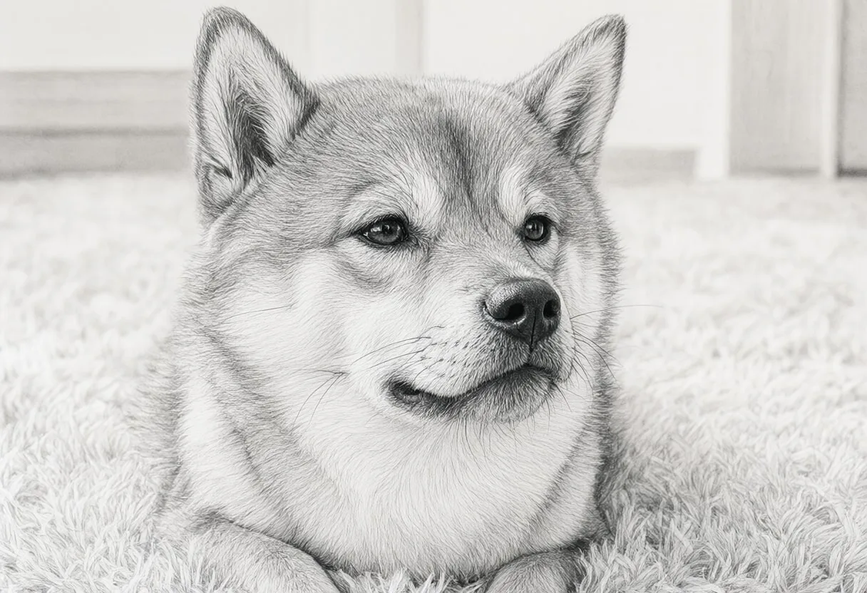Shiba Inu on a soft rug Pencil Sketch