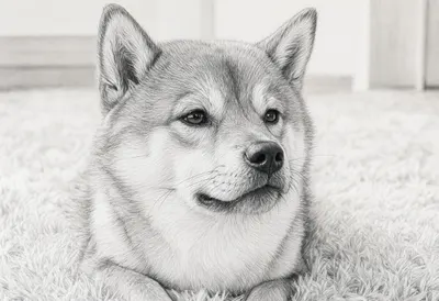Shiba Inu on a soft rug Pencil Sketch