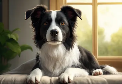 Border Collie by a warm window Digital Illustration