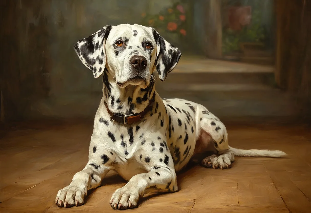 Dalmatian on a wooden floor Oil Painting