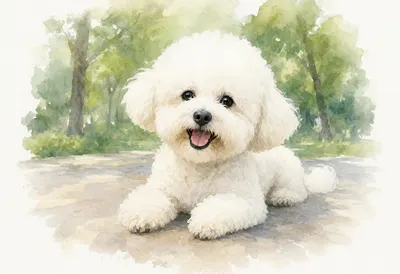 Bichon Frise in a quiet park Watercolour