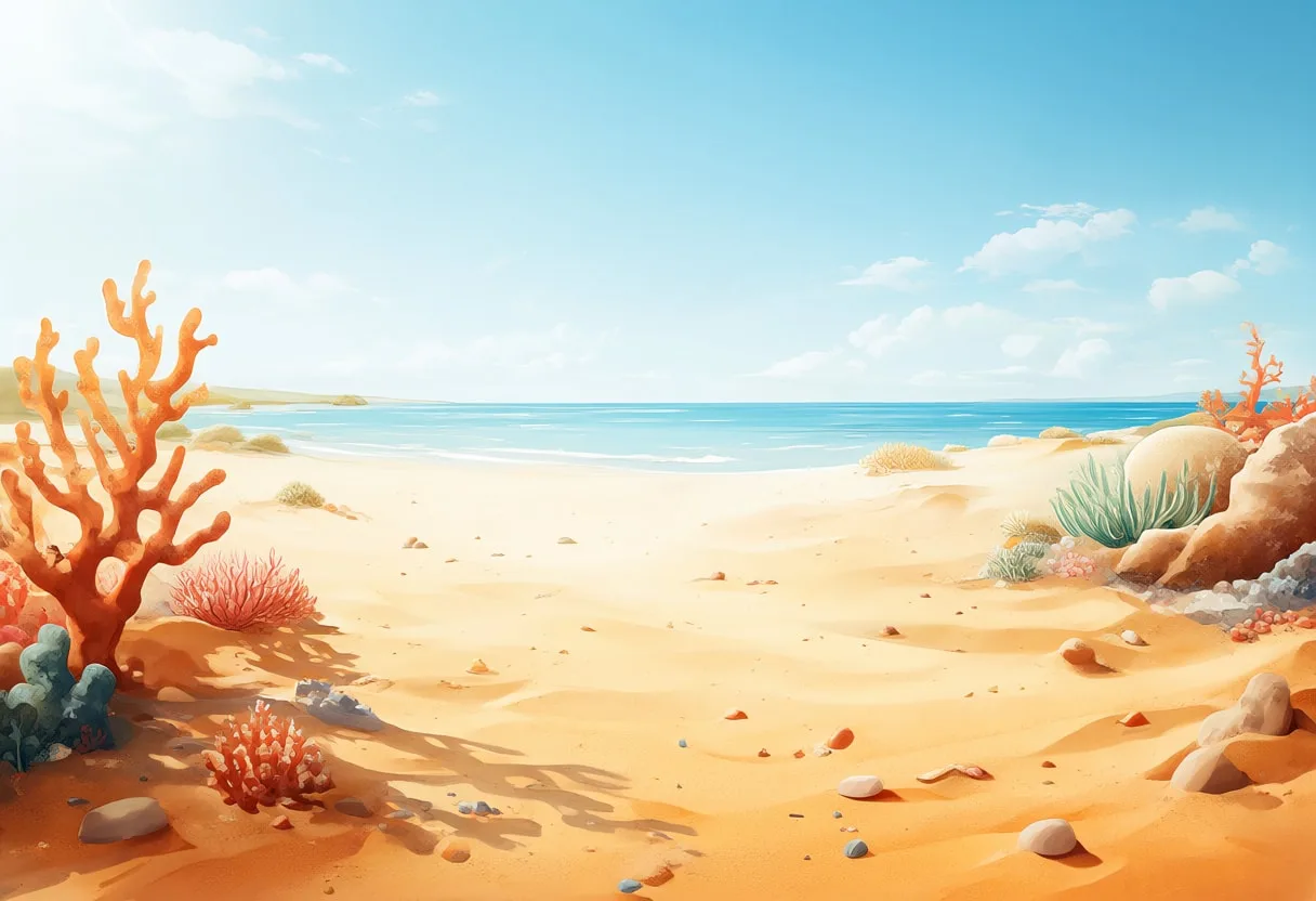 Coral Sand Beach in warm summer light Digital Illustration