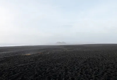 Volcanic Black Sand Beach in soft mist