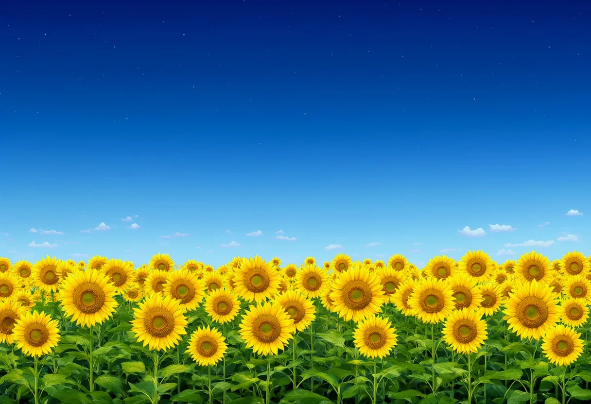 Sunflower Field Horizon under a starry sky Digital Illustration
