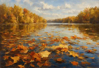 Autumn Leaf On Water Oil Painting
