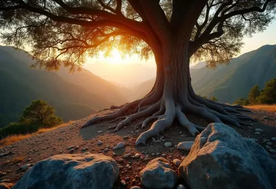 Tree Roots Over Rock at dawn