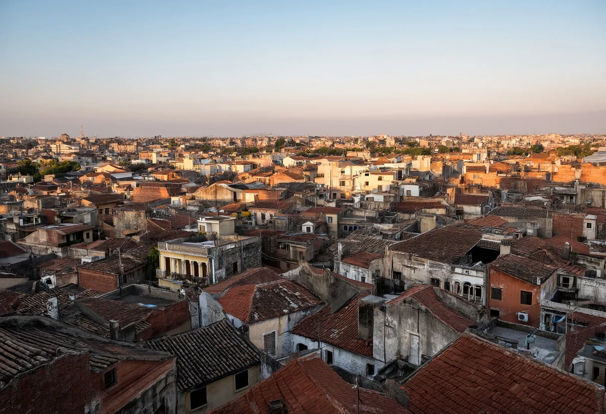 Old Town Rooftops At Golden Hour From Above