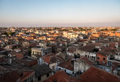 Old Town Rooftops At Golden Hour From Above