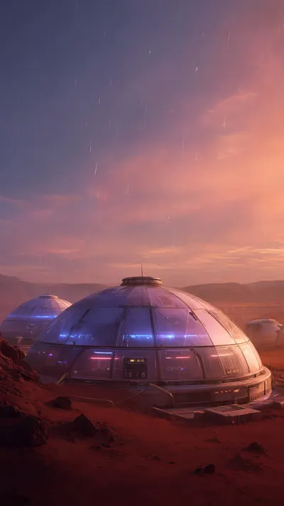 Mars Colony Dome At Dusk