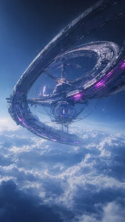 Orbital Station Ring Above The Cloud ในจานสีโทนเย็น