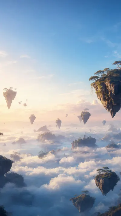 Floating Islands Above A Sea Of Clouds At Dawn