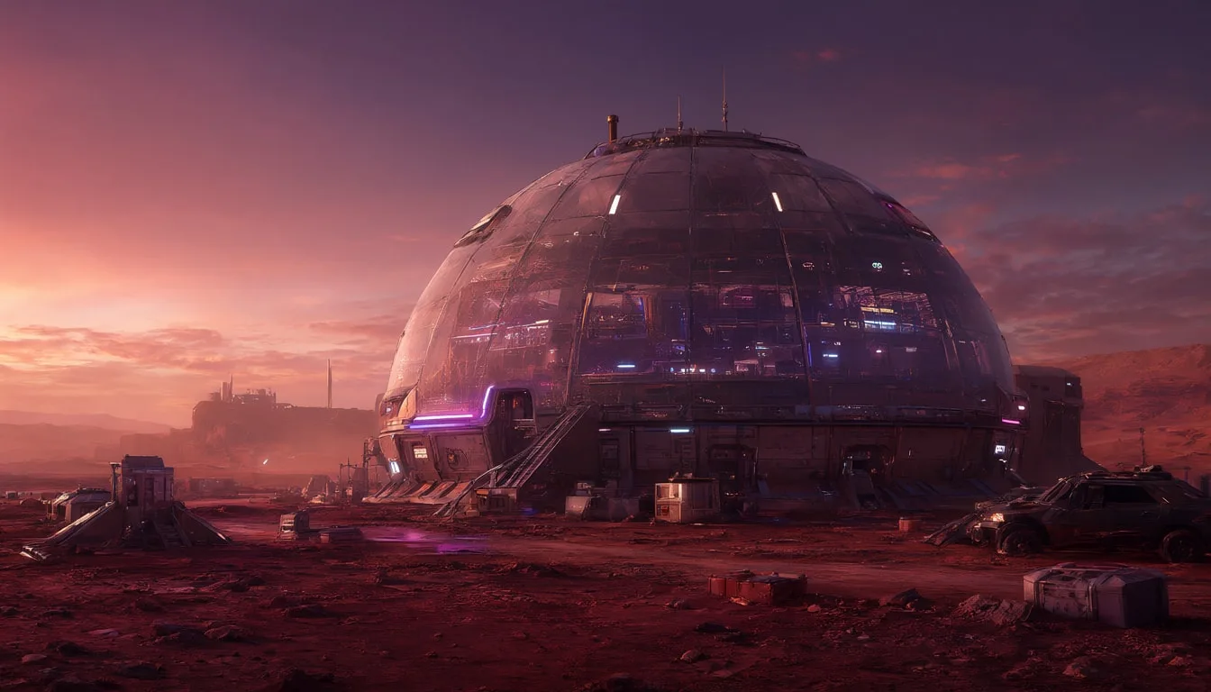 Mars Colony Dome At Dusk