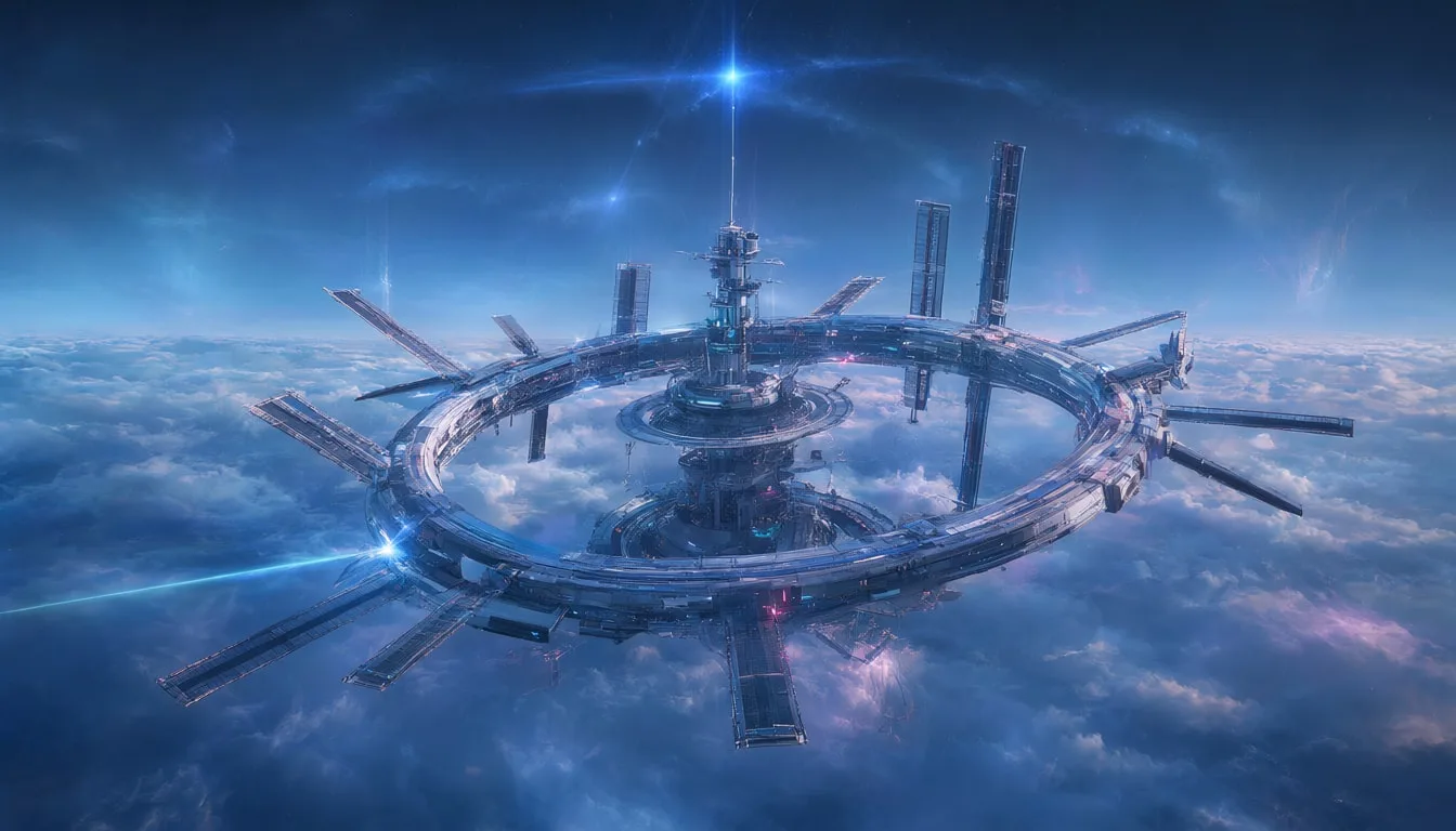 Orbital Station Ring Above The Cloud ในจานสีโทนเย็น