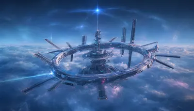 Orbital Station Ring Above The Cloud ในจานสีโทนเย็น