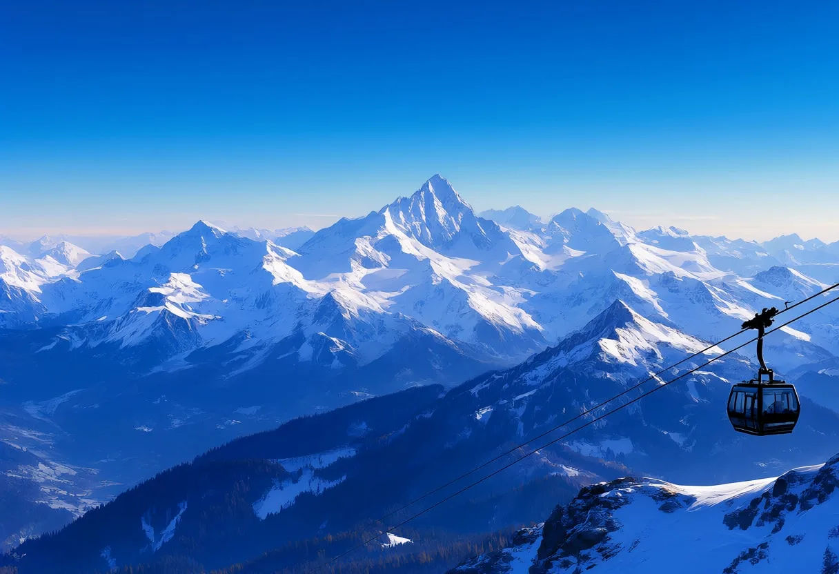 Snow Ridge With A Cable Car Silhouette at blue hour Digital Illustration