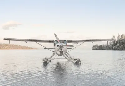 Seaplane On A Calm Lake At Dawn Pencil Sketch