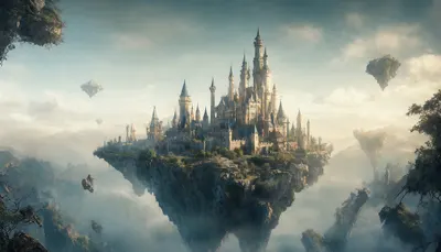 Fantasy Castle On A Floating Island with subtle grain