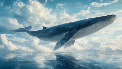 Fantasy Sky Whale Among Clouds in watercolour