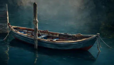 เรือลำเล็กจอดอยู่ในคลองอันเงียบสงบพร้อมลายไม้อันละเอียดอ่อน