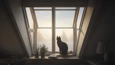 Attic Window With A Cat Silhouette with a minimal touch