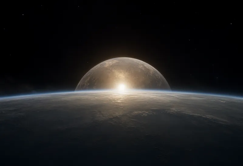 Planet with atmospheric haze lit by its star in deep space