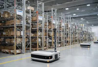 Automated Warehouse Robots Moving Shelves