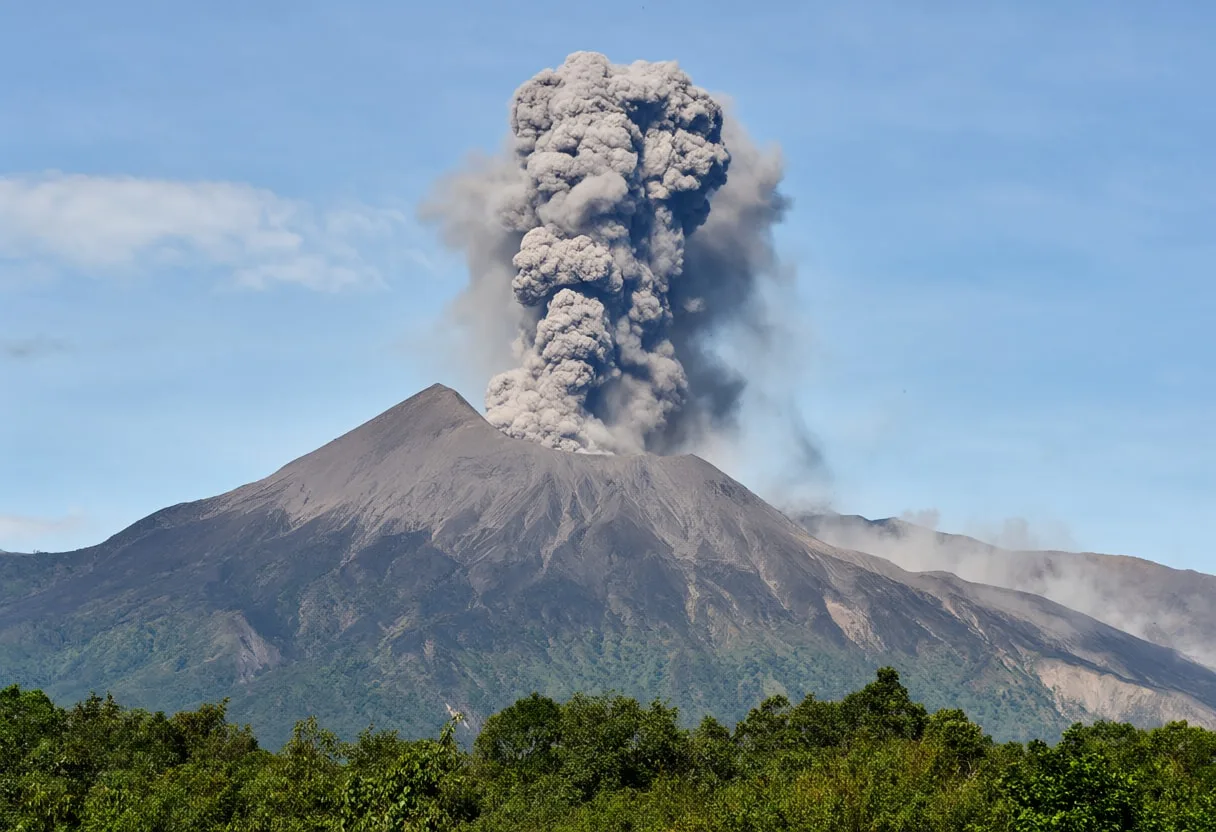 Volcano Erupting with a Towering Ash Plume